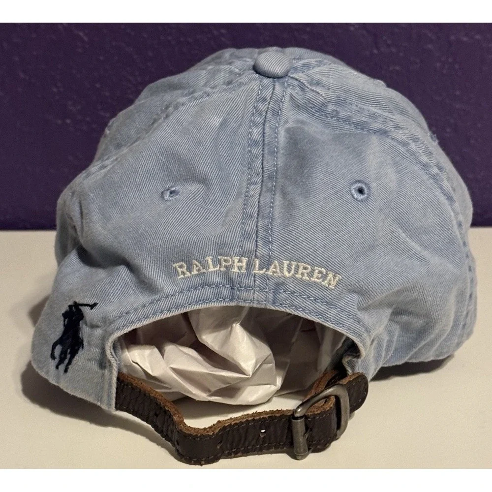 Polo Ralph Lauren Stadium 1992 Chino Hat Chambray Leather Strap Cap RRL Rare